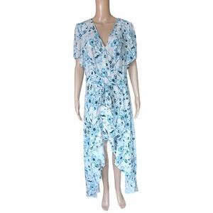 Parker Womens High Low Multicolor Belted Maxi Dress Short Sleeved Size Large